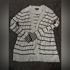 Women’s Express Grey and Black Striped Cardigan with Pockets